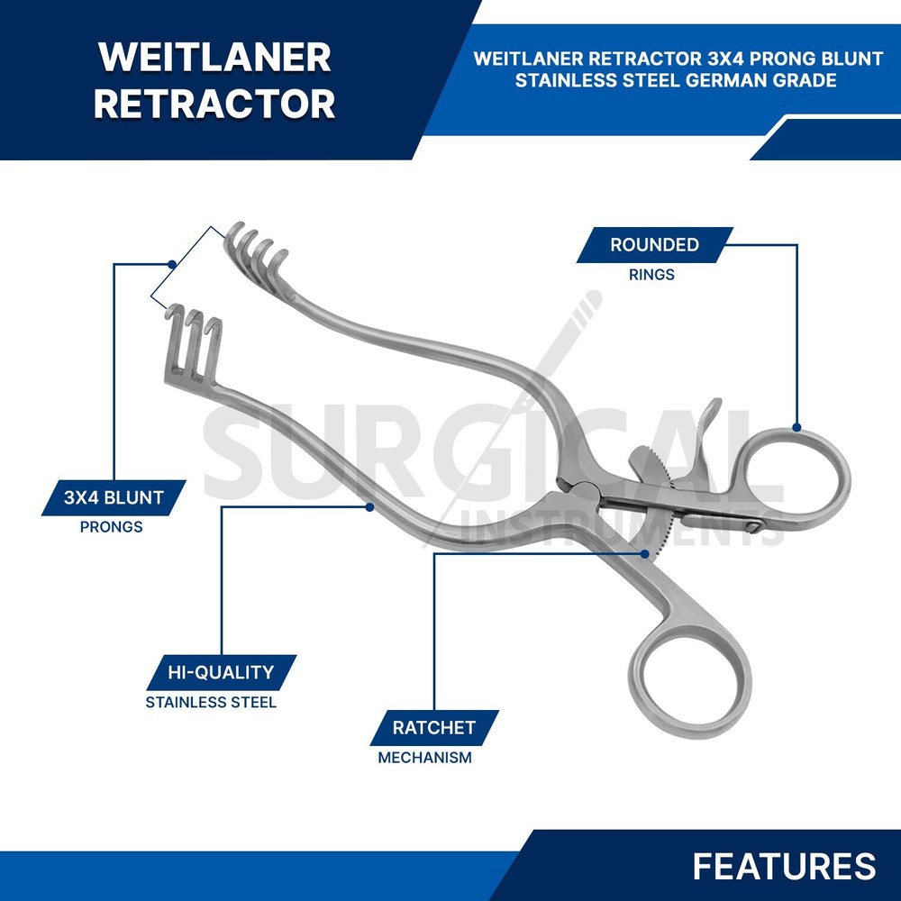 Weitlaner Retractor 5.5" BLUNT 3x4 Surgical Veterinary Instruments German Grade