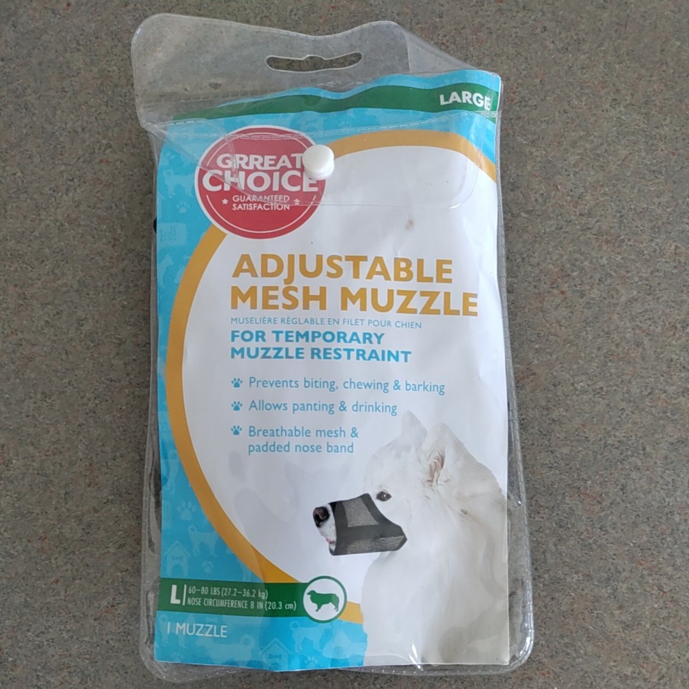 Adjustable Mesh Dog  Muzzle L 60-80lbs allows drinking panting padded Black