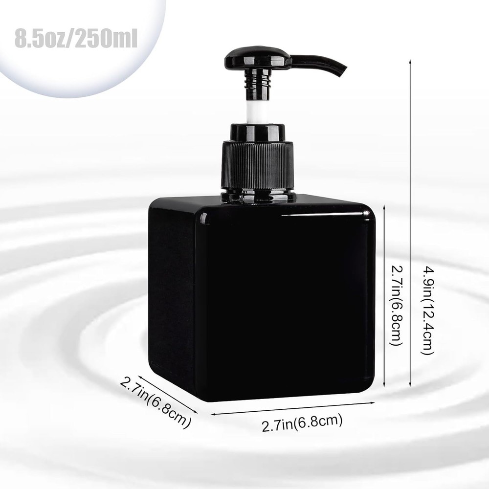 Multi-Use Refillable Pump Bottles in Black - 8.5 oz Set for Bathroom & Kitchen
