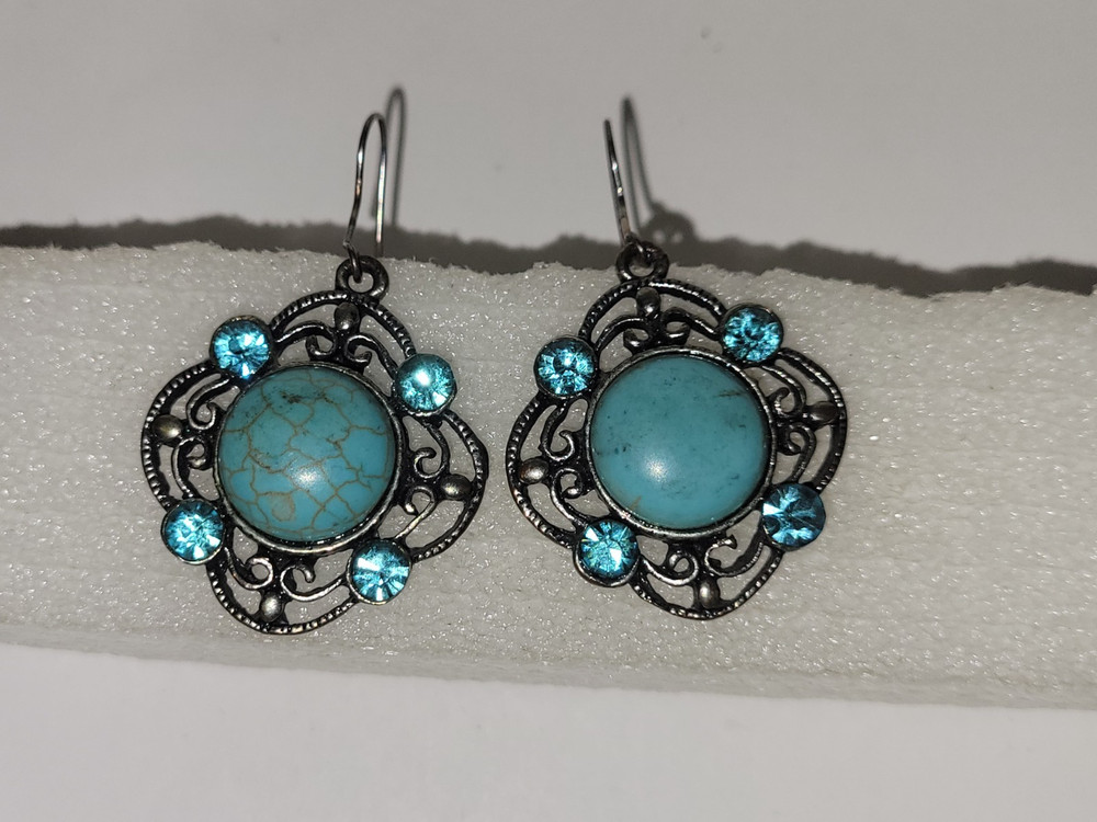 Vintage BOHO Pressed Turquoise Earrings