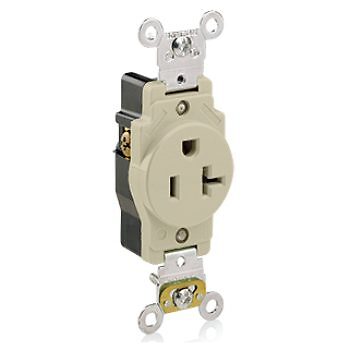Leviton 5361-I, Single Receptacle, 2 Pole, 3 Wire,  Ivory