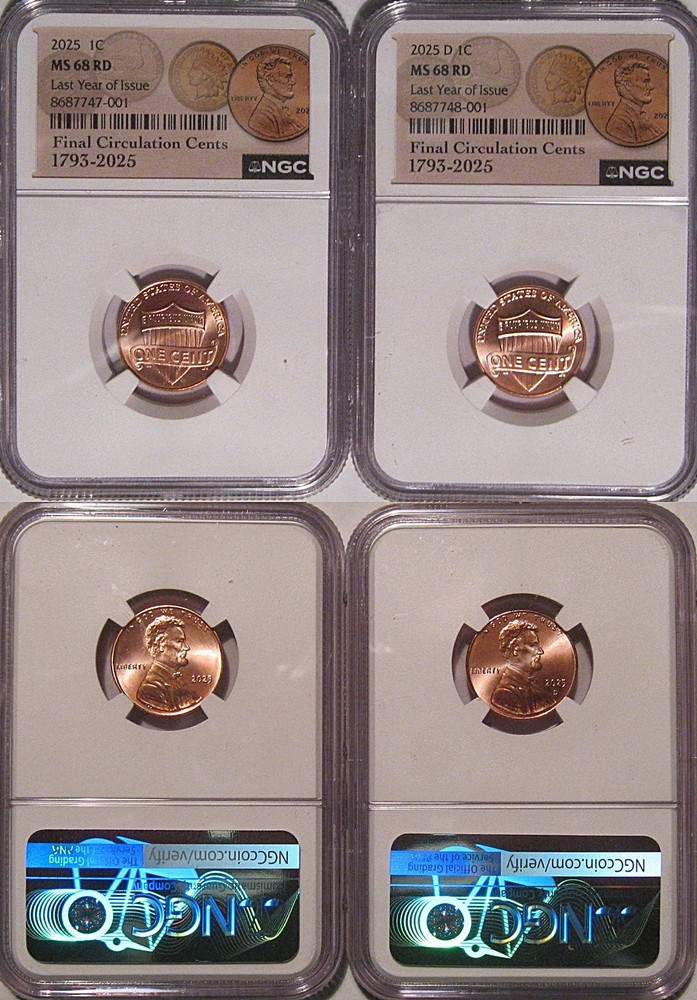 2025 P&D Lincoln SHIELD 1c Cent 2 Coin Set NGC MS 68 RD Final Circulation Label