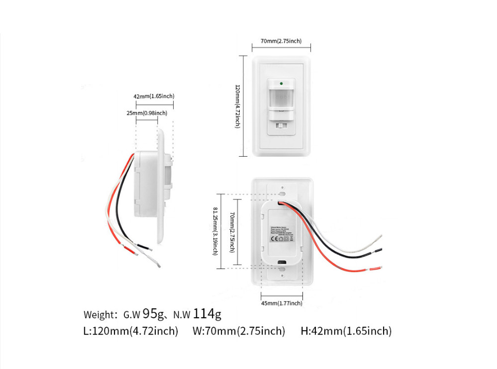 Auto On/Off Sensor Switch Motion Infrared PIR Occupancy Vacancy Wall Light Lamp