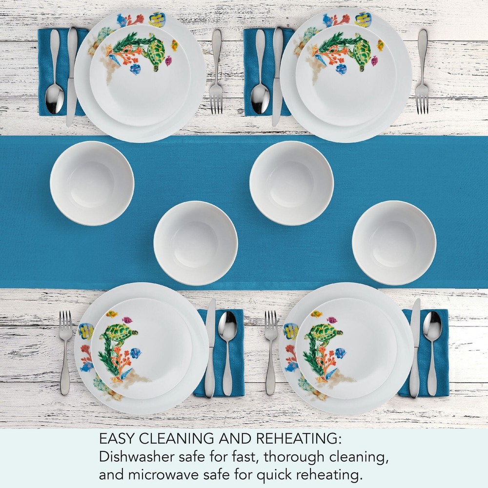 Studio Nova Underwater Life 12 Piece Porcelain Dinnerware Set White