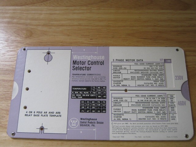 Westinghouse Motor Control Selector SA-9254D Slide Rule Calculator
