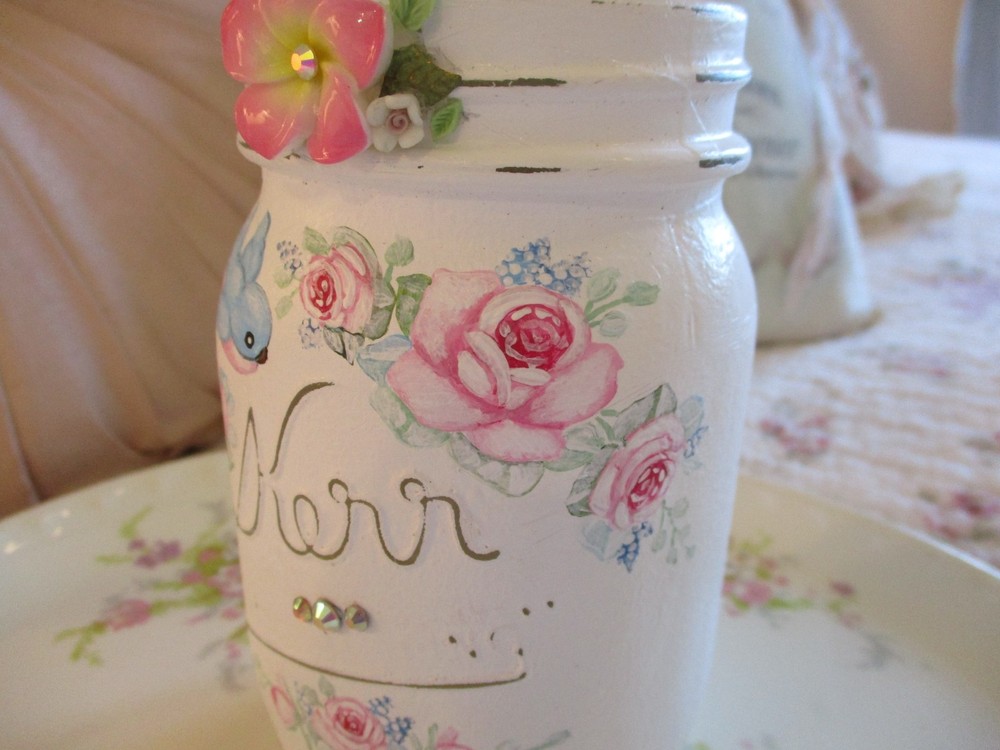 Shabby Chic Style Hand Painted Kerr Jar