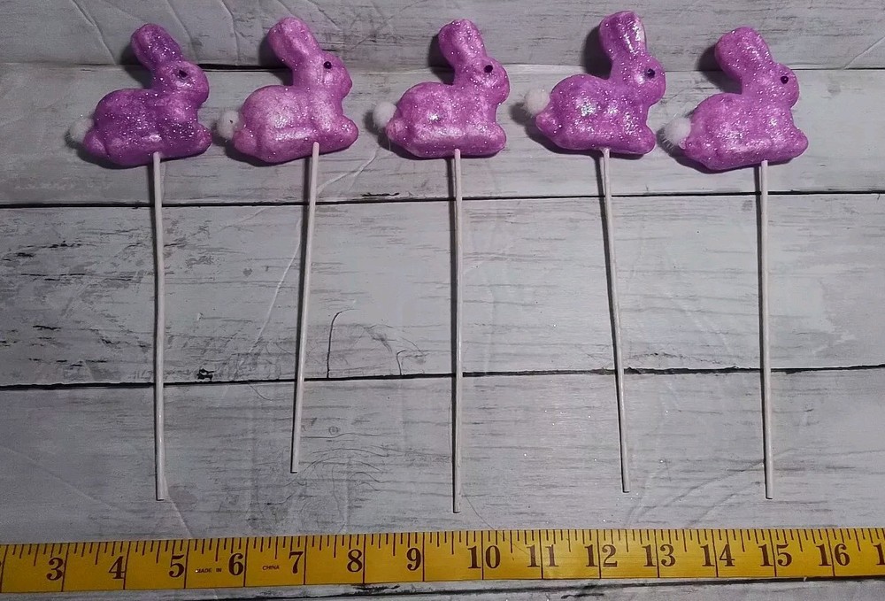 purple Easter bunnies on stick qty 5