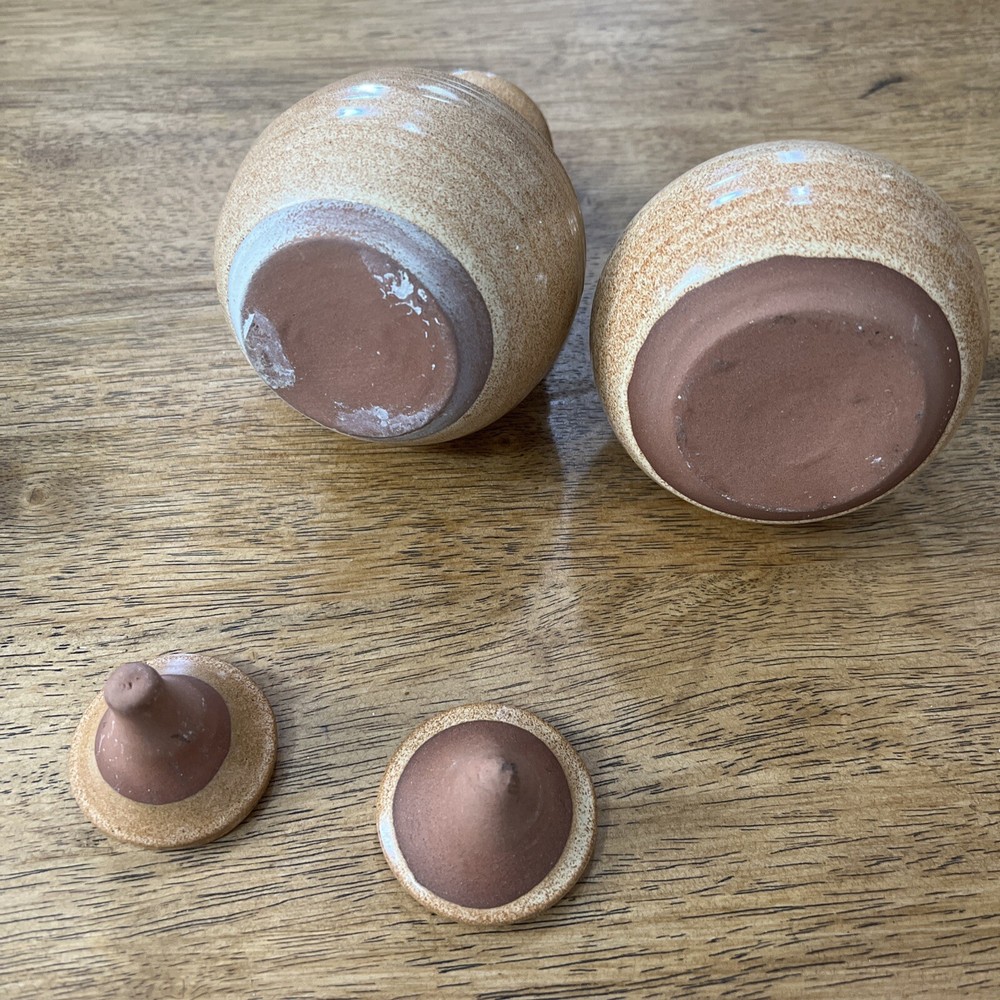 Art Pottery Mini Pitchers Glaze With Lids Rustic Decorations 2 Pcs.