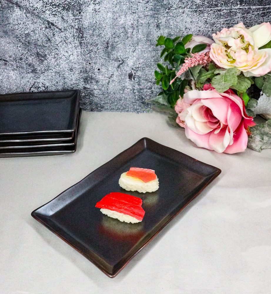 Pack Of 5 Tetsu Kesho Metallic Black Collection Rectangular Sushi Plates 7.75" L