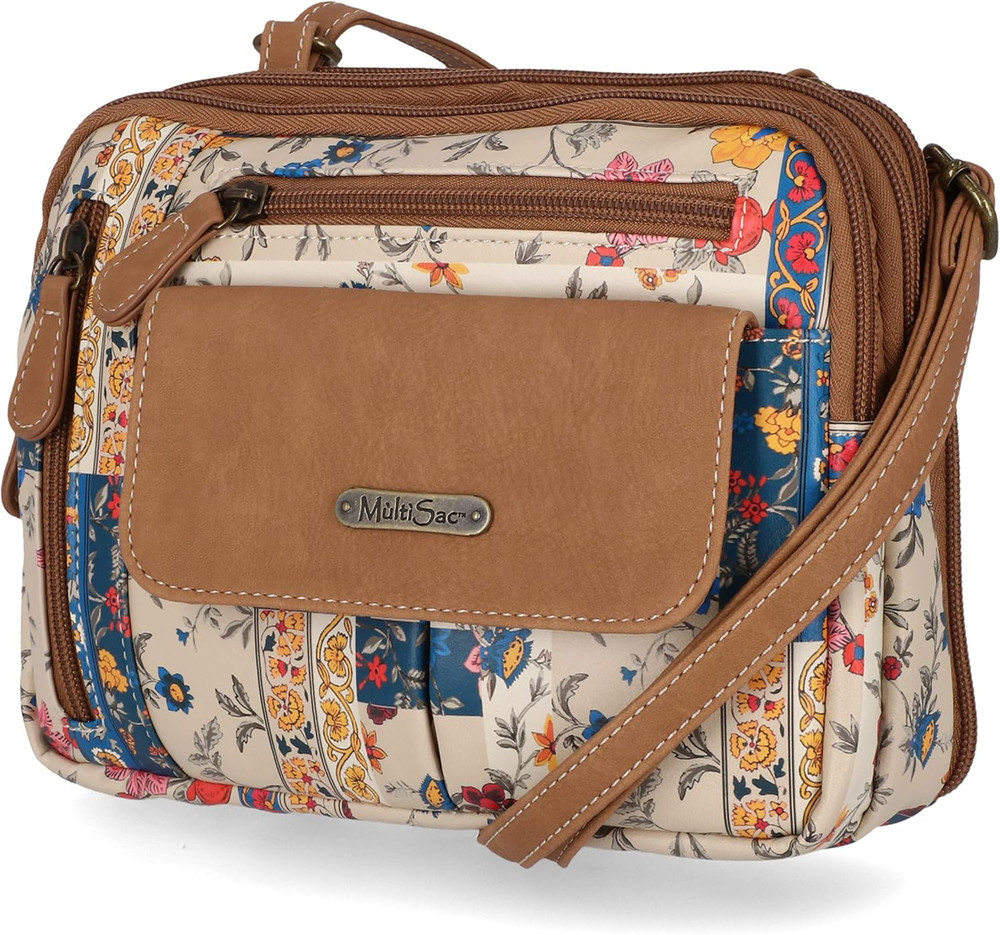 Multisac Zippy Triple Compartment Crossbody Bag Pretty Patch/Hazelnut