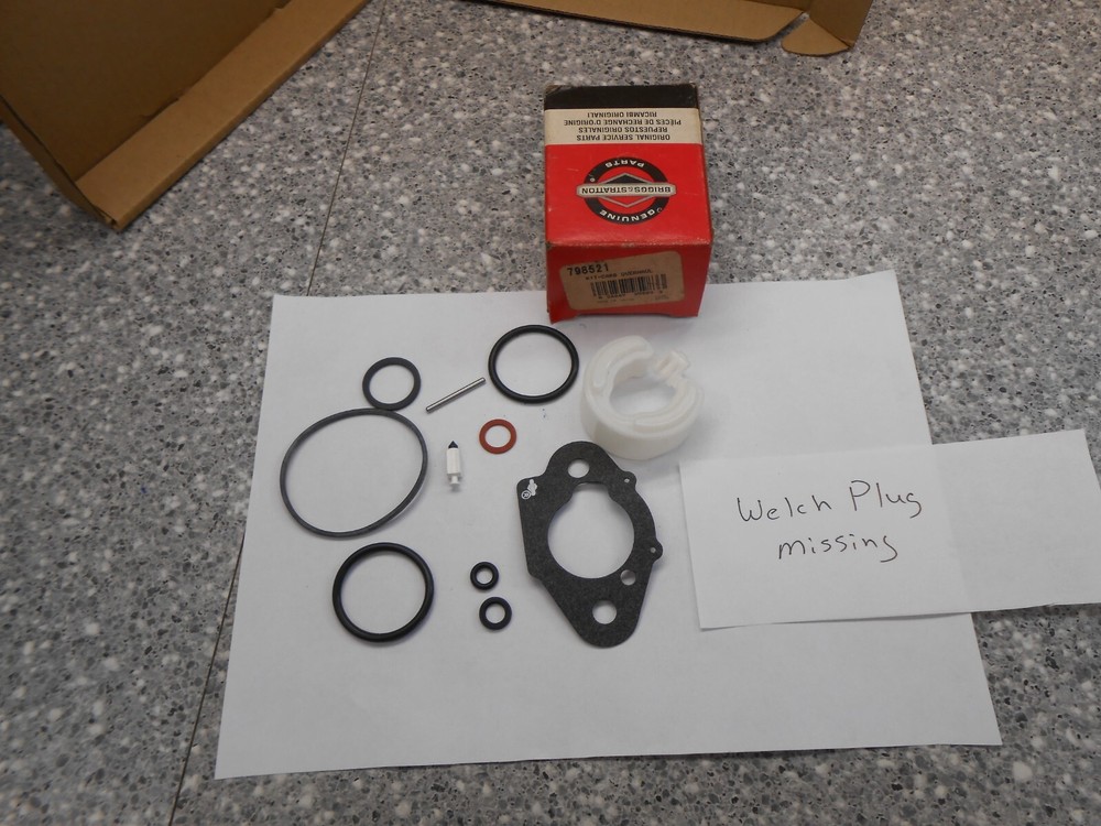 Briggs & Stratton Carburetor Overhaul Kit 798521 missing Welch Plug