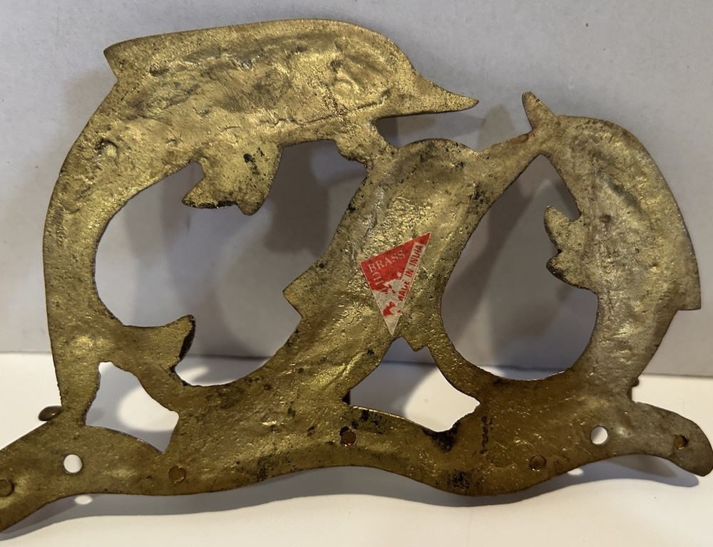Vintage Solid Brass Dolphin Key Tie Belt Holder Wall Mount with Hooks Organizer