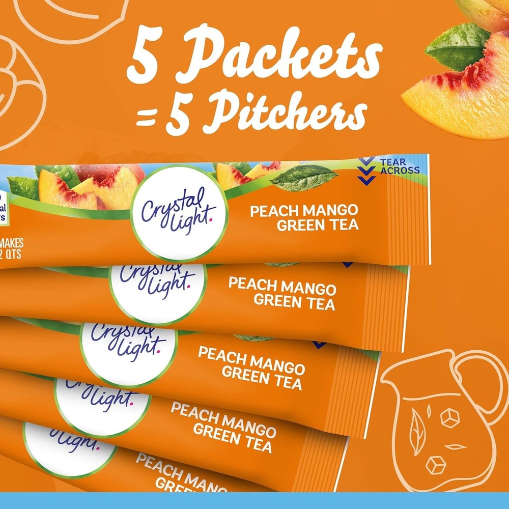 Green Tea Peach Mango Drink Mix, 12 Canisters, 5 Packets
