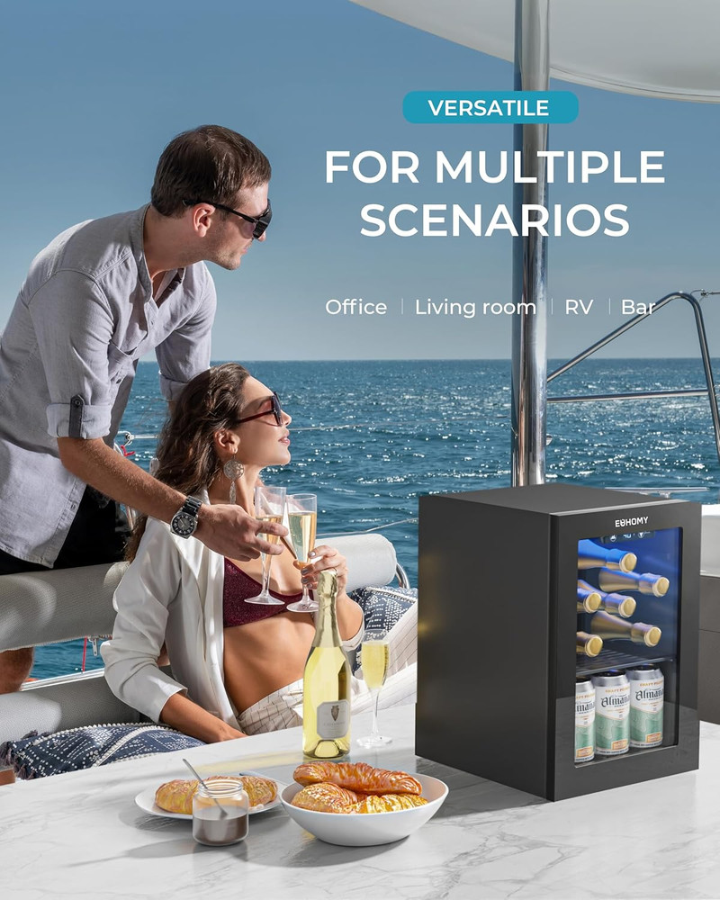 18L Beverage Refrigerator Cooler, 24 Cans Mini Fridge with Quiet Compressor, Cou