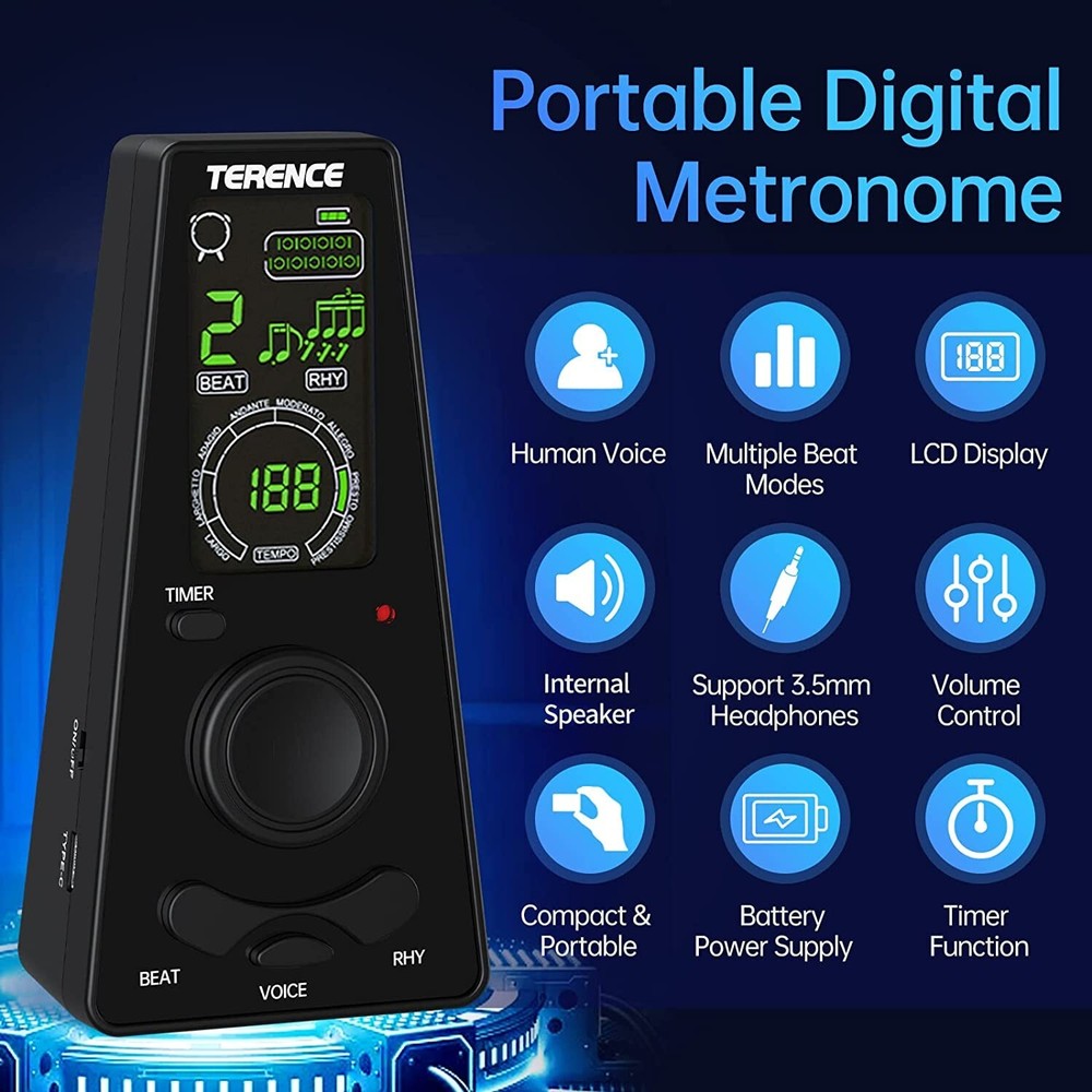 Digital Metronome w Timer Electronic Vocal Metronome Adjustable & Timed NEW