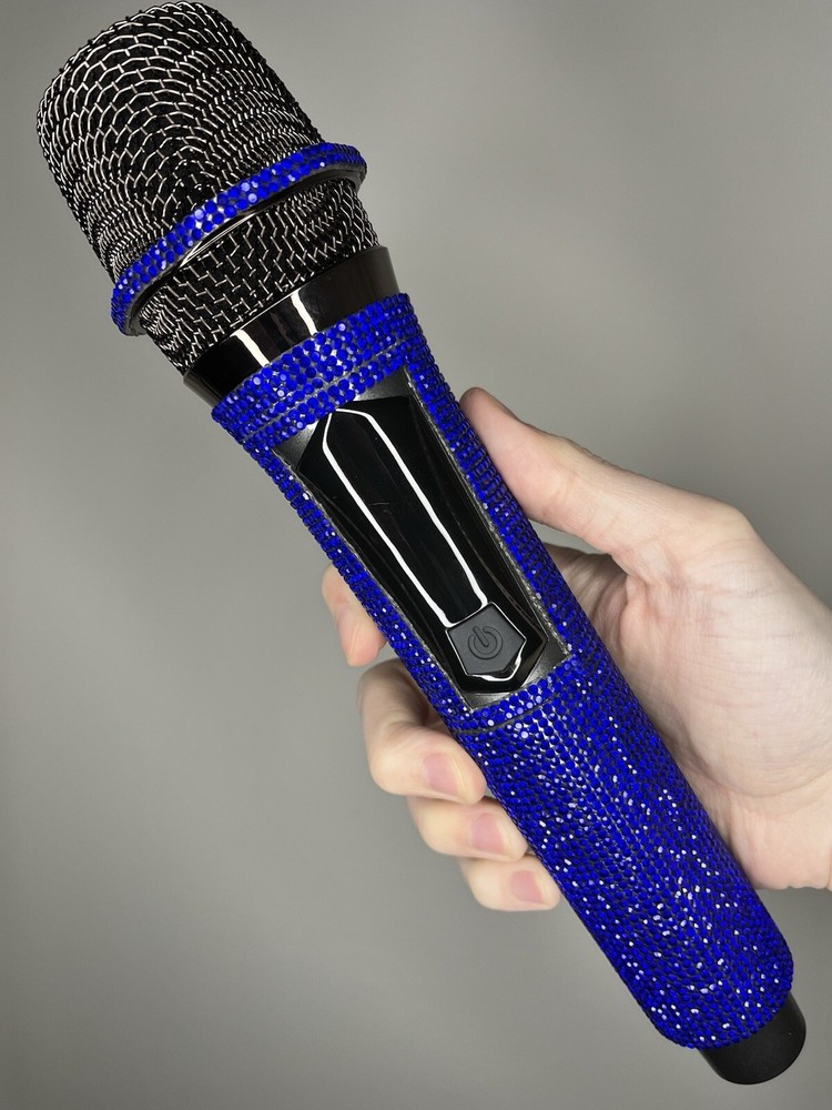 Blue Rhinestone Wireless Karaoke Microphone + Receiver System - Rechargeable