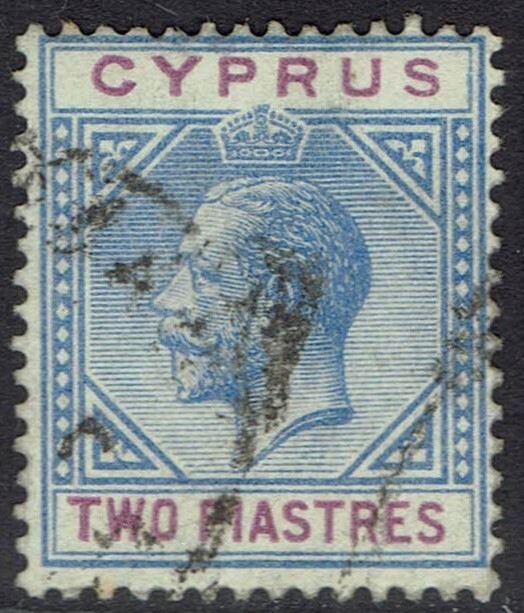 CYPRUS 1921 KGV 2PI PURPLE AND BLUE WMK MULTI SCRIPT CA USED