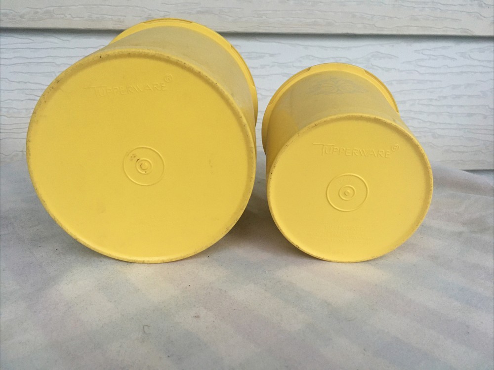 Vintage (2) Mustard TUPPERWARE Kitchen Storage Nesting Container Canister Set