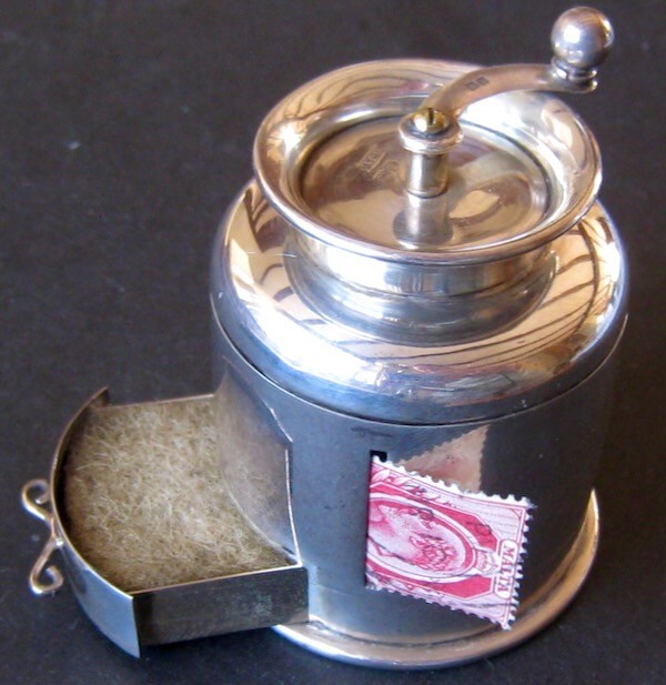 1910 Solid Silver Stamp Dispenser and Moistener by Grey & Co. Very fine