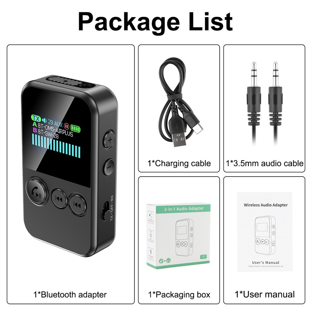 Wireless Adapter Bluetooth 5.4 Audio Transmitter Receiver 3.5MM AUX Built-in Mic