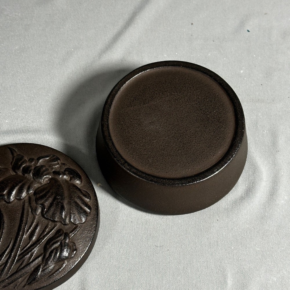 Vintage Round Cast Iron Trinket Box Iris