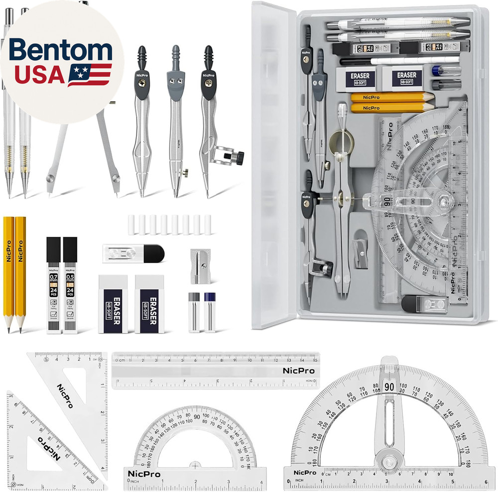 22 PCS Compass Geometry Tools with Case, Drafting Tools Geometry Set with Swing
