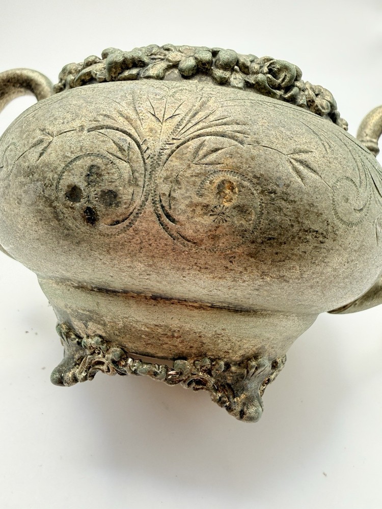 Vintage Silver-Plated Double Handle Sugar Bowl | Classical Floral Design