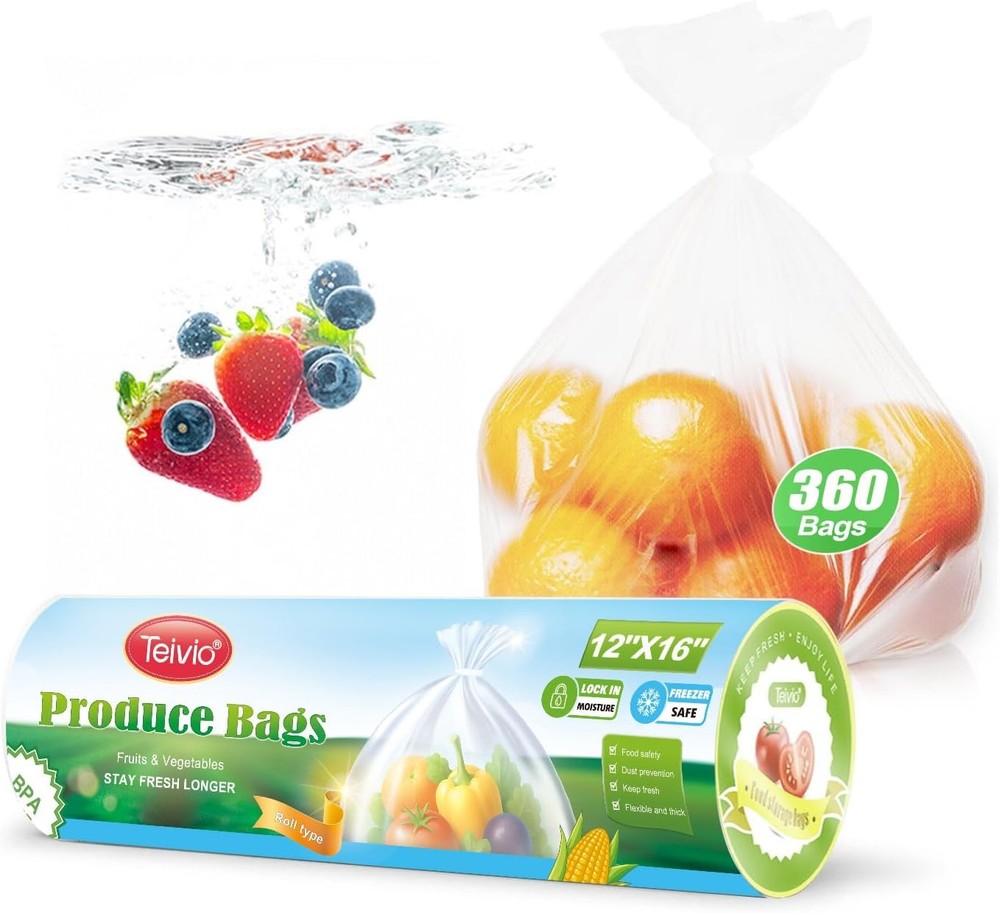 Plastic Produce Bags on A Roll, Clear Kitchen Disposable Plastic