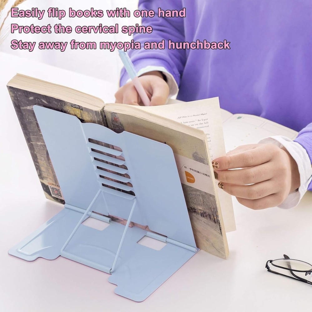 Multi-Purpose Light Blue Book Display Stand - Ergonomic, Foldable, and Stylish