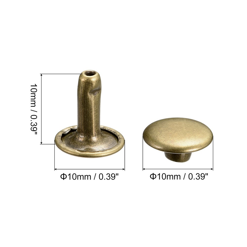 100 Sets Leather Rivets, 10x10mm Double Cap Rivets, Bronze Tone