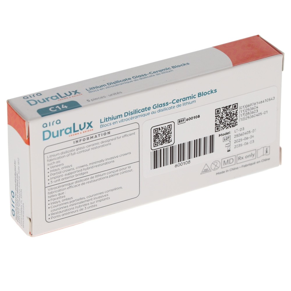 Aira 600108 DuraLux IPS e.max Type Blocks CAD inLab LT D3 C14 5/Pk