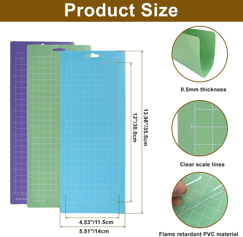 Cutting Mat, 3 Pack (4.5x12 Inch) Strong & Standard & Light Replacement Adhesive