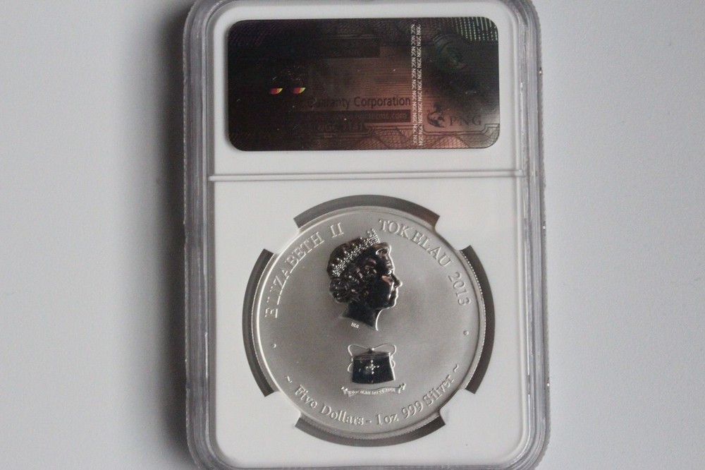 2013 TOKELAU 5 DOLLARS SILVER COIN MS 70 SNAKE