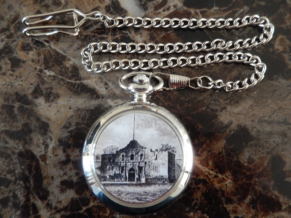 THE ALAMO CHROME POCKET WATCH WITH CHAIN