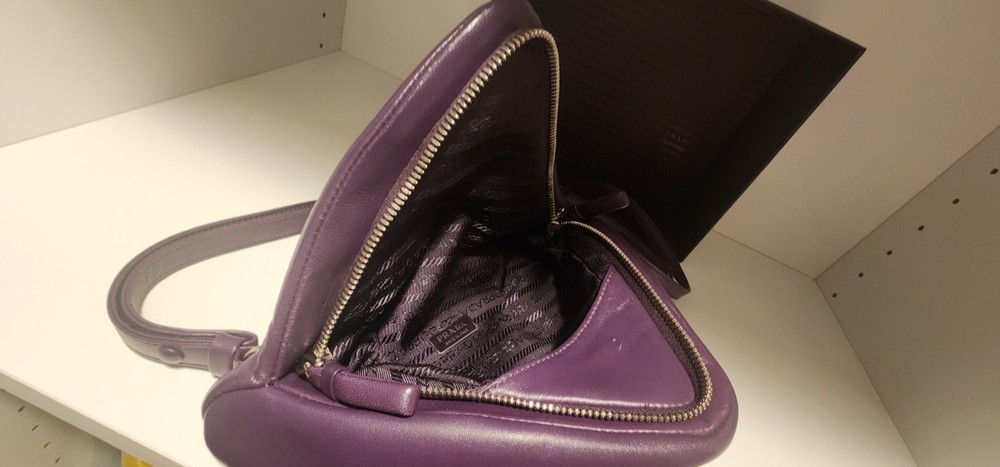 Authentic PRADA Triangle Leather Shoulder Bag Deep Violet Made In Italy