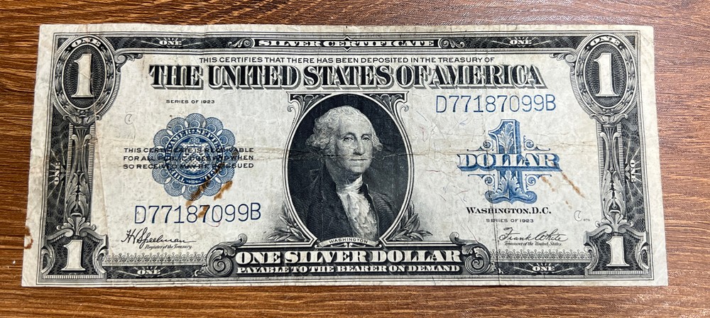 1923 $1 One Dollar Large Silver Certificate Note Bill