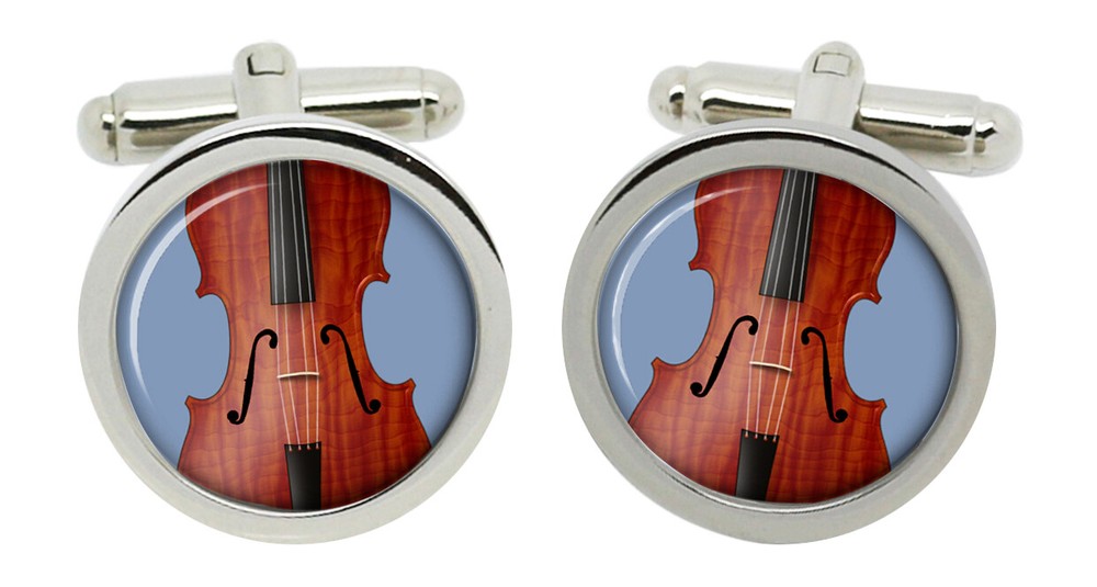 Violin Cufflinks in Chrome Box