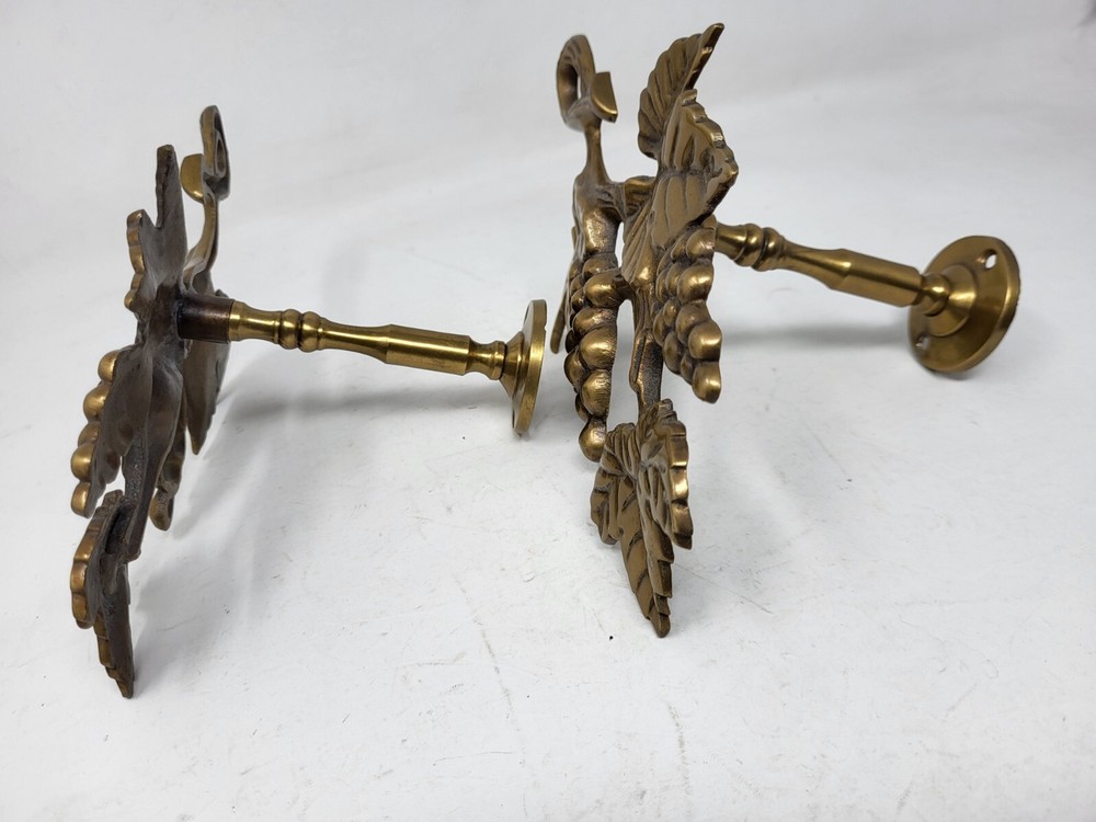 Two 8.5" Vintage Solid Brass Grapes & Leaves Curtain Holdbacks Tie Backs