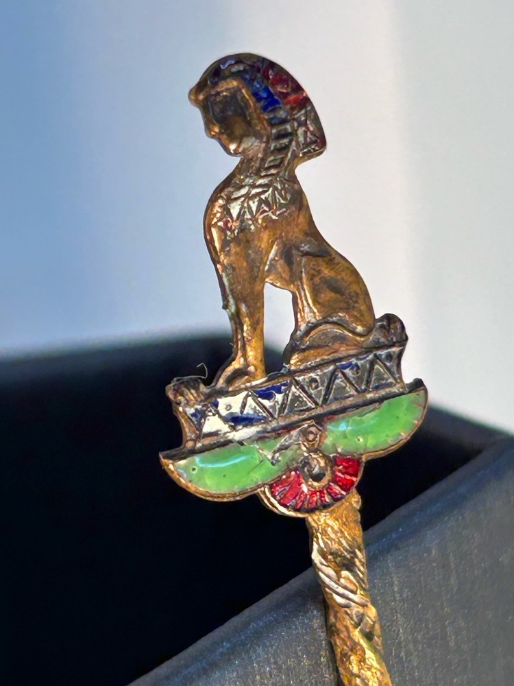 Antique Brass Champlevé Enamel Figural Sphinx Spoon Twisted Handle 19th