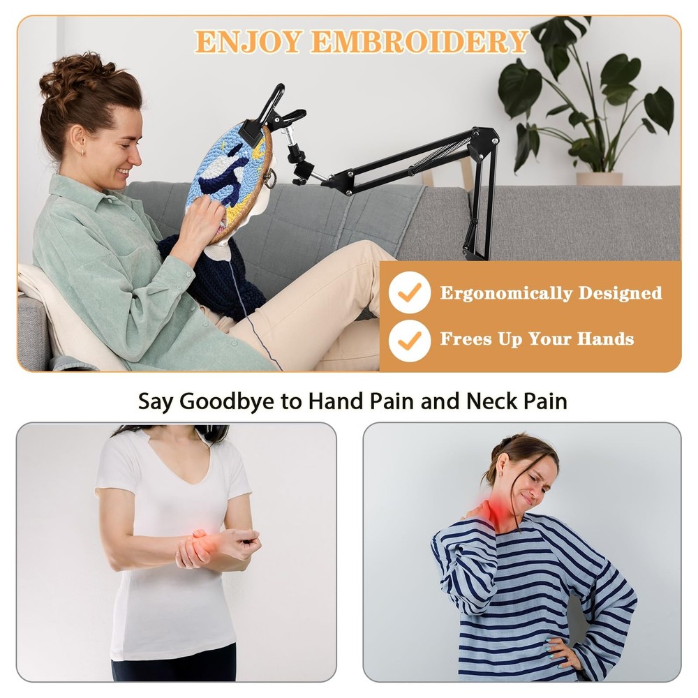 Adjustable Embroidery Hoops Stand for Hand Work,Cross Stitch Frame with 360° ...