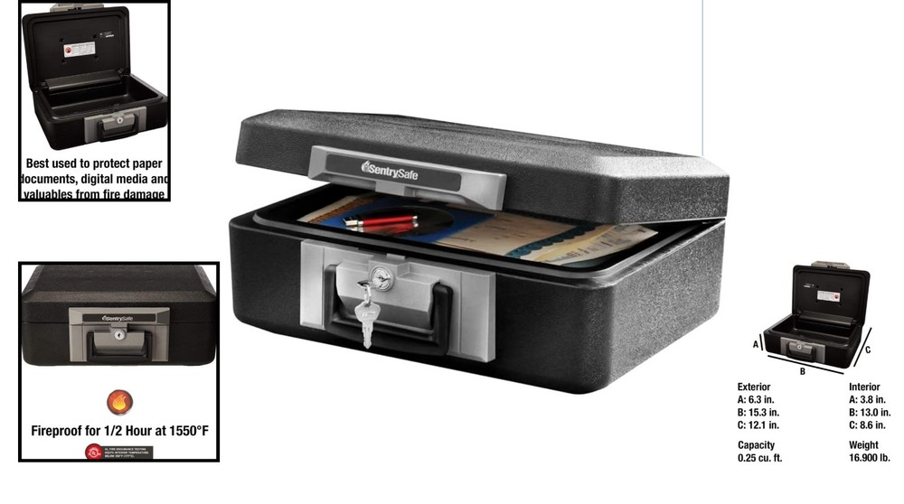 Fireproof Safe Box with Key Lock - Secure 0.25 Cu Ft Storage for Valuables