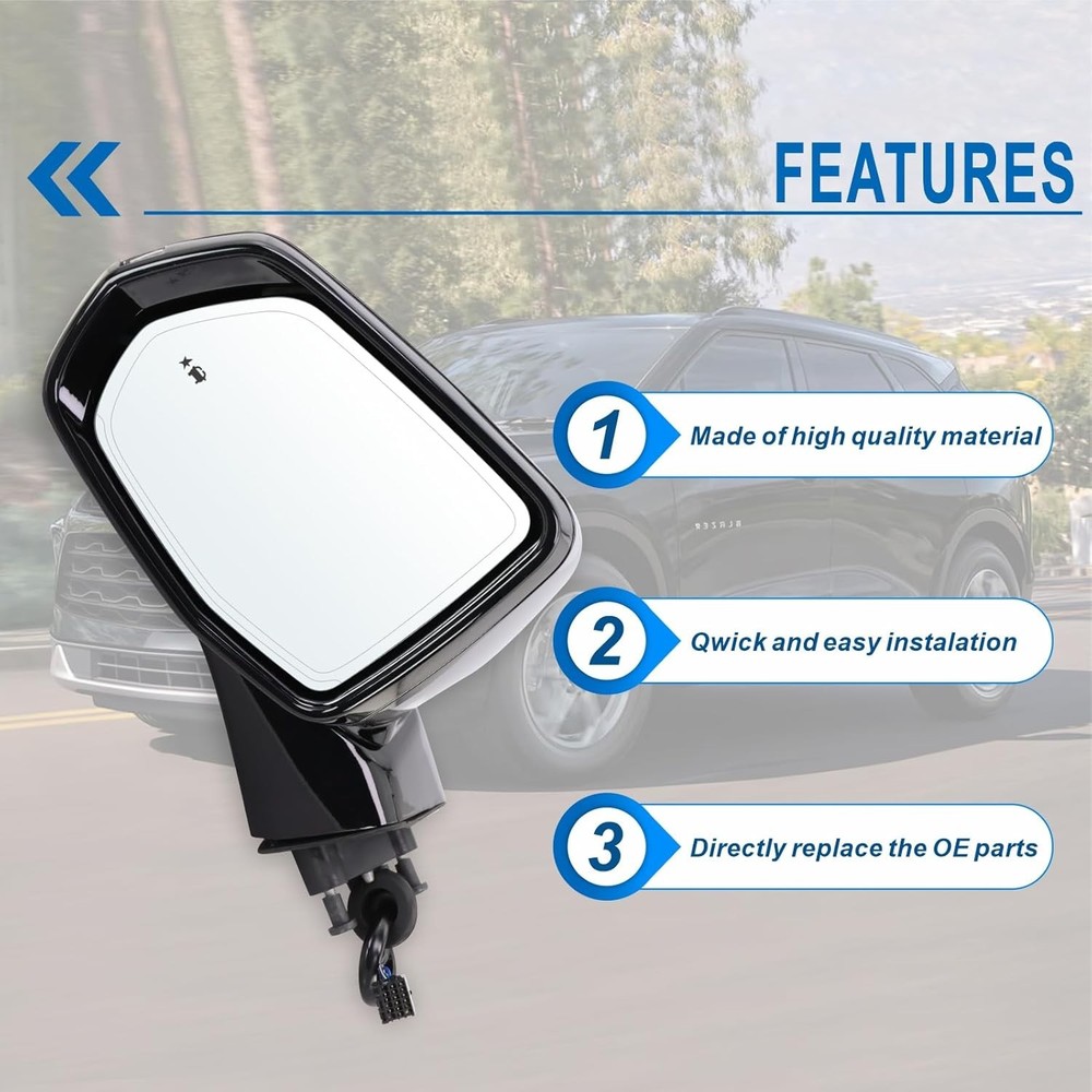 Left Driver Side Mirror Compatible with 2019-2026 Chevy Blazer with Manual Foldi