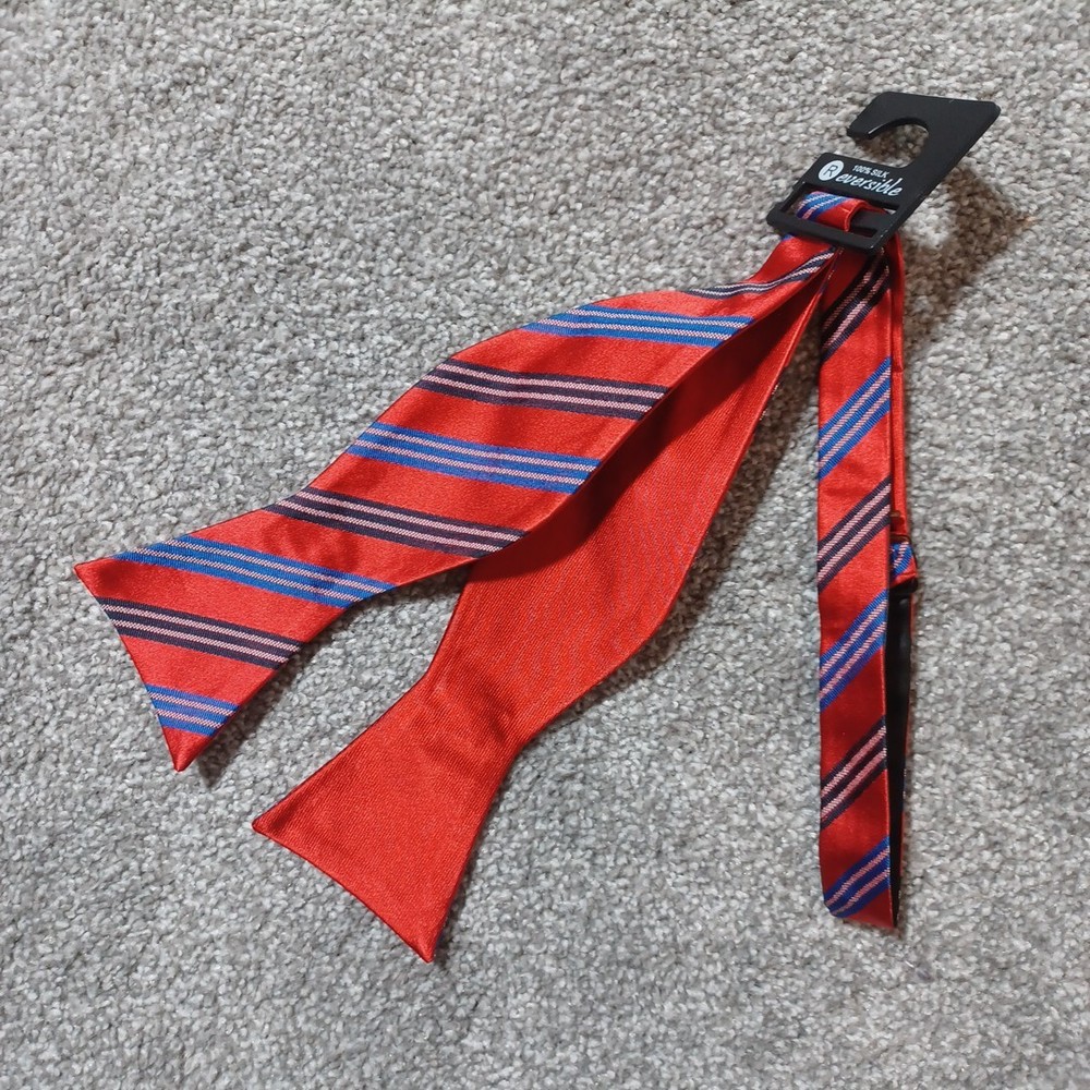 100% Silk Red Reversible Bowtie Adjustable Self-tie