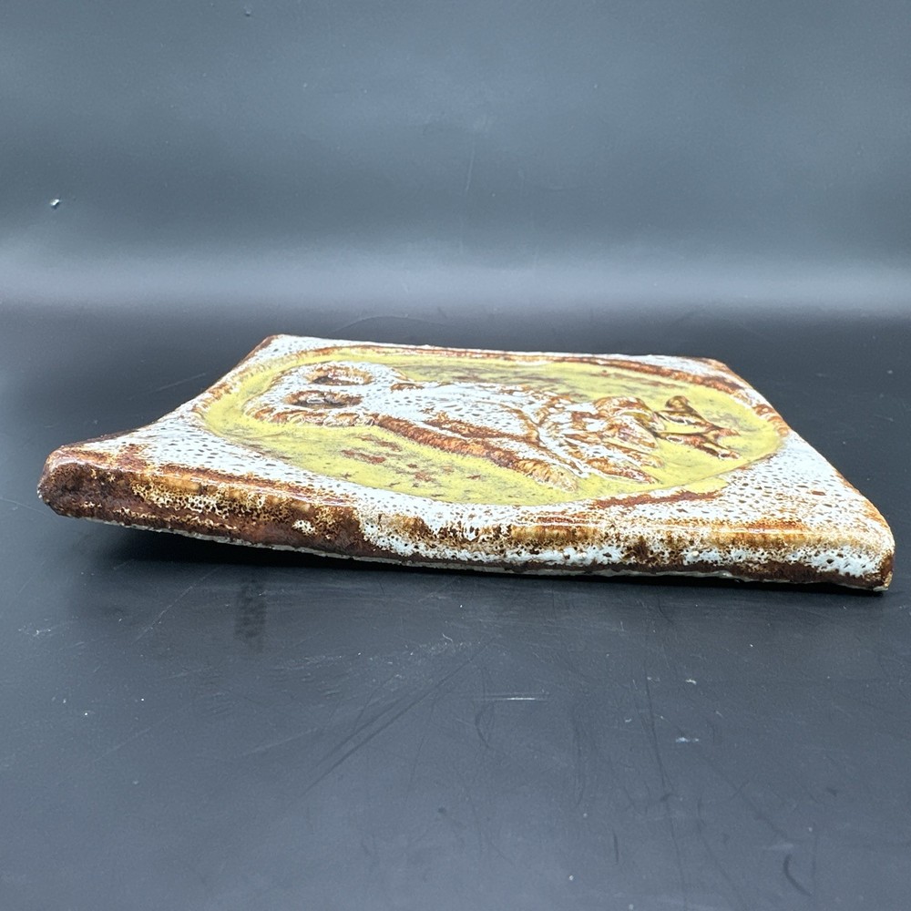 D. FERGUSON Signed Pigeon Forge Pottery Ceramic Tile Owl
