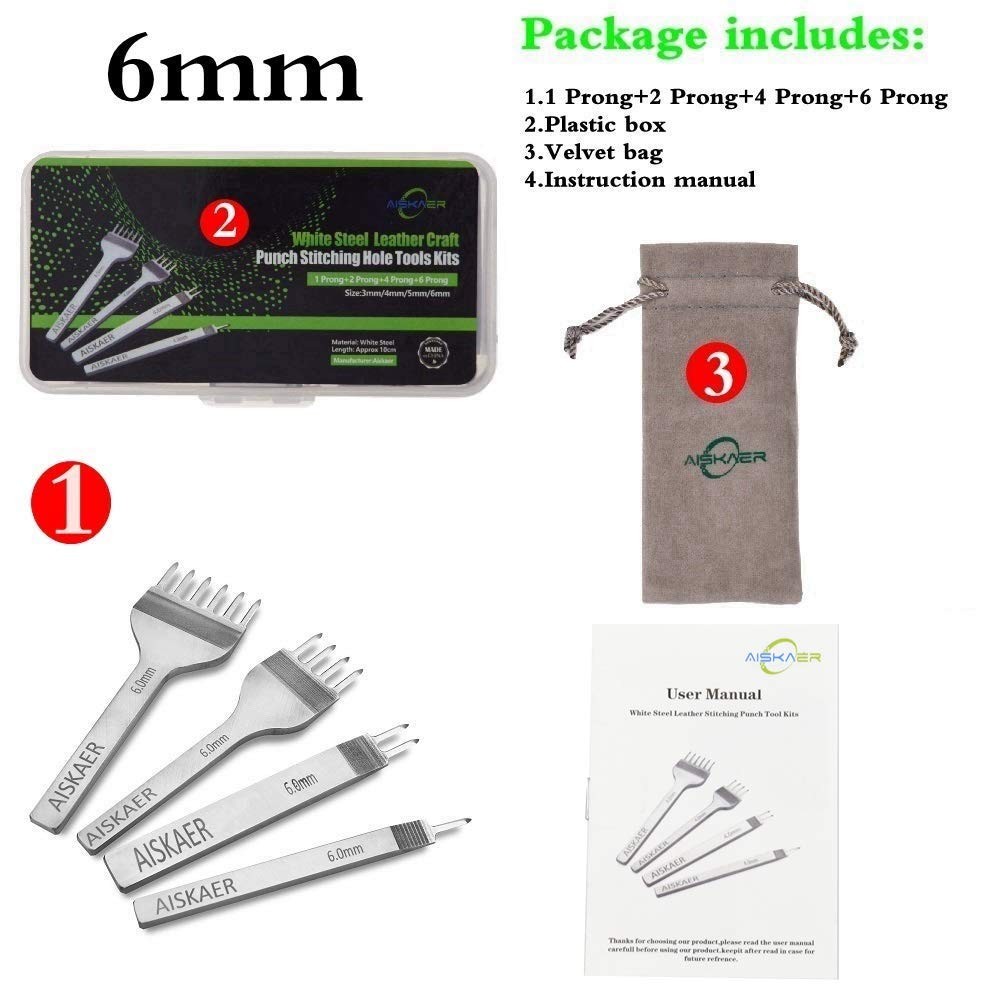 Aiskaer Leather Stitching Punch Set, Diamond Chisel Tools, 6mm 6mm, Silver