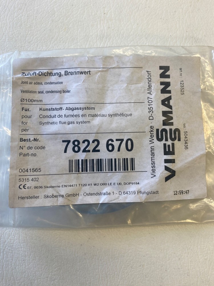 Viessmann Flue Gasket 7822670 NEW 100mm WB1A Lot of 2 Pcs