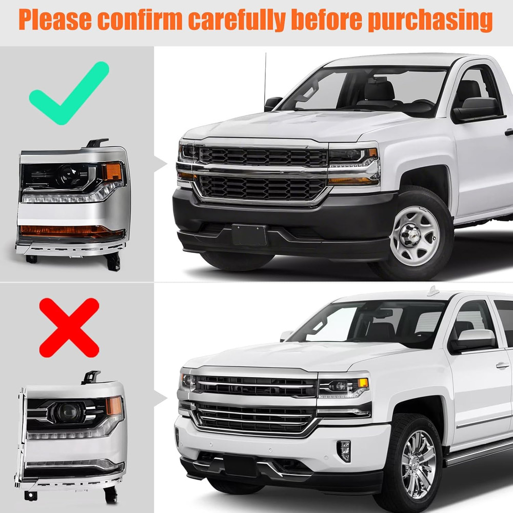 Headlight Assembly Compatible with Chevy Silverado 1500 2016 2017 2018 (Hid/Xeno