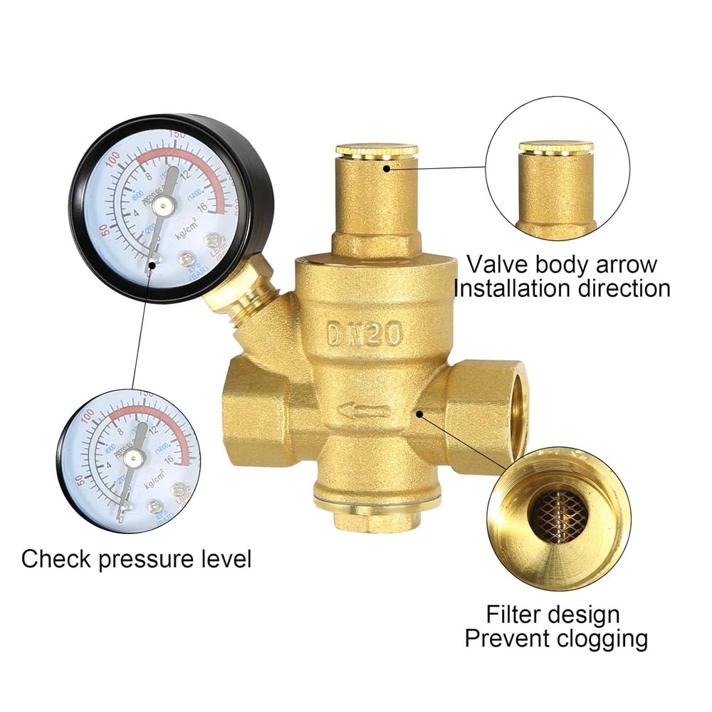 3/4'' DN20 Brass Water Pressure Regulator Reducing Valve Water Control Reducer