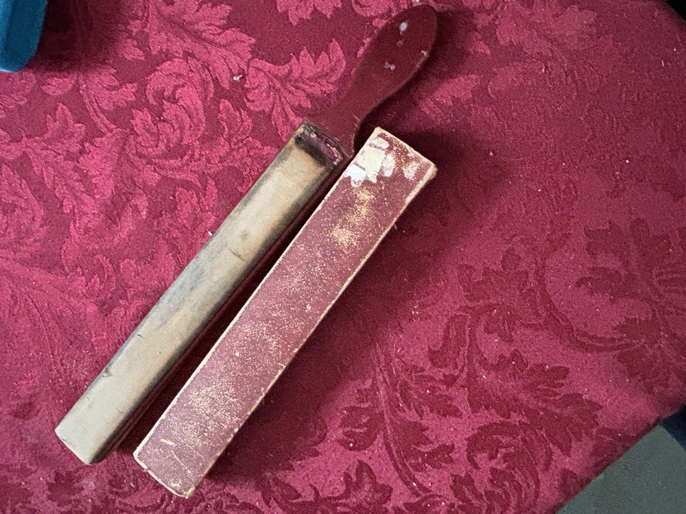 Vintage Straight Razor Strop with Red Handle and Case