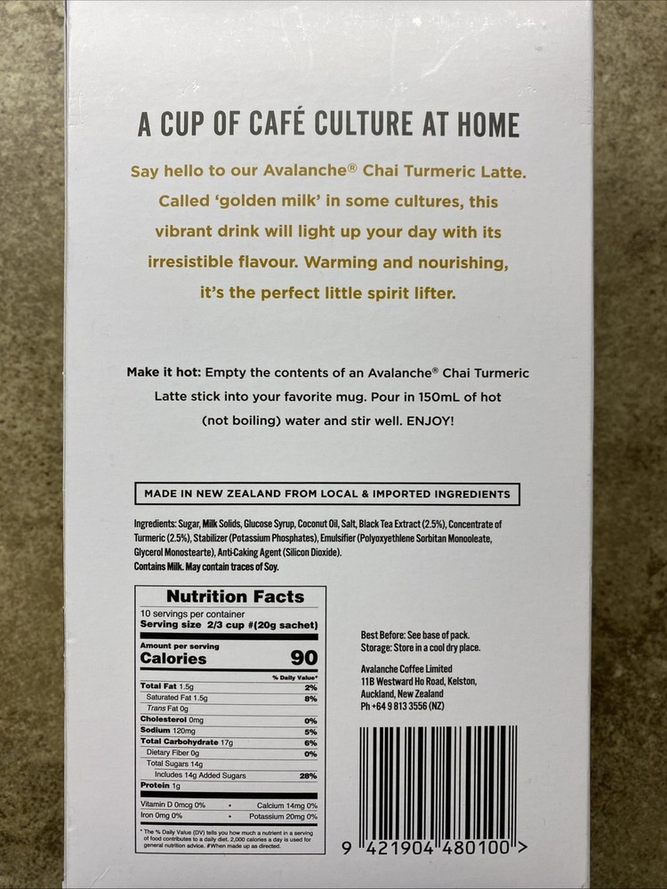 Avalanche Chai Turmeric Latte Cafe Style Mix 10 count